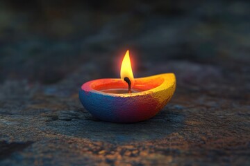 Wall Mural - A colorful candle is lit on a rocky outcropping, perfect for outdoor settings or meditations.