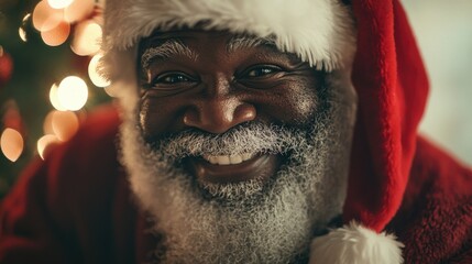 Poster - A close-up view of someone wearing a festive Santa hat, perfect for holiday-themed projects.