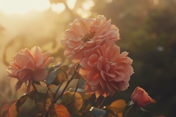 Poster - A close-up shot of a bunch of pink flowers.