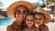 © Feeney - a young family,two toddler children standing in town on summer holiday.stock image