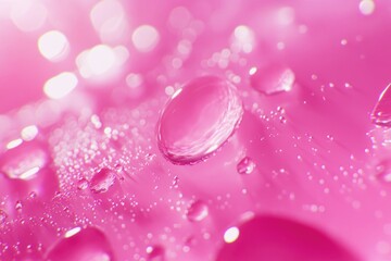 Wall Mural - Close-up shot of water droplets on the surface of a pink flower.