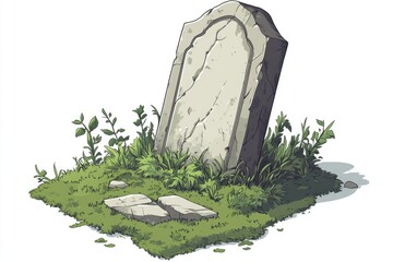 Poster - A single stone sitting in the center of a lush green grass patch, perfect for outdoor or nature-themed designs.