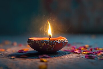 Poster - A single lit candle sits on a table.