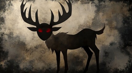 Wall Mural - Dark Silhouette of a Deer with Red Eyes