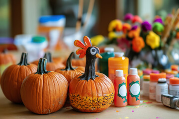 festive crafting activities, creating turkey decorations and painted pumpkins