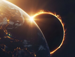 Wall Mural - dramatic solar eclipse casting powerful shadow over earth s silhouette