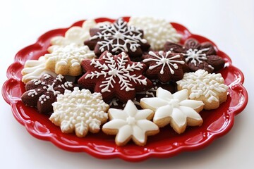 Poster - A colorful arrangement of cookies on a red plate, perfect for baking or gift-giving.
