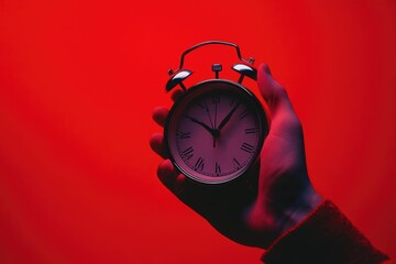Aufkleber - A person holds an alarm clock, perfect for morning scenes or reminders.