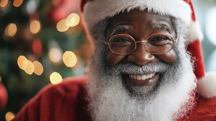 Canvas Print - A person wearing a festive Santa hat, perfect for holiday-themed images.