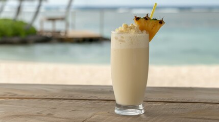 Pina colada in a tall hurricane glass, Drink photography, copy space