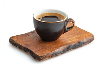 Poster - A single serving of coffee sits on a wooden coaster, perfect for a morning pick-me-up.