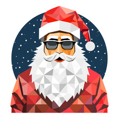 Wall Mural - Polygonal cool santa claus cartoon wearing goggles in snowfall night vector illustration png.