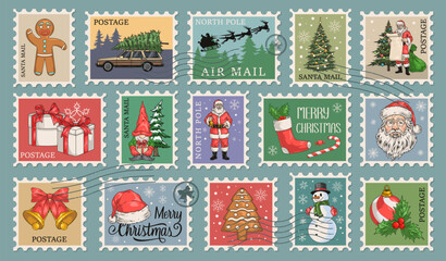 Christmas postage stamps colorful set