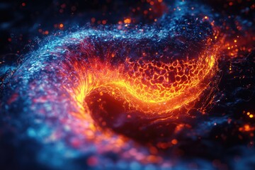 Poster - A close-up view of a black hole in space with swirling gases and stars nearby.