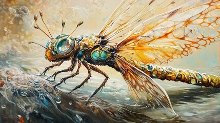 Canvas Print - Golden Dragonfly: A Surreal and Enchanting Artwork