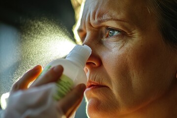 Poster - A person holds and sprays a small bottle, possibly for cleaning or gardening.