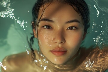 Sticker - A woman's face is visible just below the surface of the water.