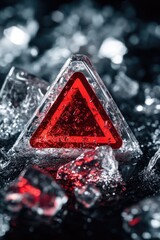 Sticker - A triangle shaped object surrounded by ice cubes, perfect for winter or cold-themed designs.