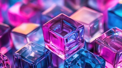Poster - A close-up shot of a group of transparent glass cubes in various shapes and sizes.