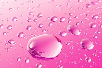 Poster - A close-up view of water droplets on a pink surface, possibly a textured or porous material.