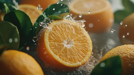 Poster - Fresh orange with water splashes, great for food or nature scenes.