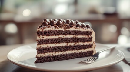 Chocolate forest layered cake with a fork.