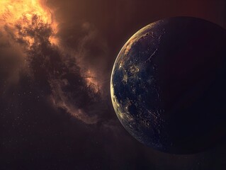 Wall Mural - dramatic planetary eclipse in the cosmic landscape