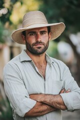 Aufkleber - A person dressed in casual attire, with a hat and a shirt.
