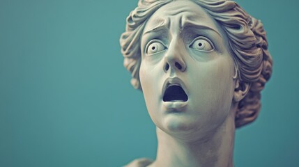 Poster - A stone statue of a woman with a surprised expression, often used in decorative settings or as a design element.