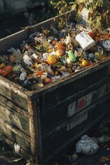 Poster - A worn-out wooden box overflowing with rubbish and debris.