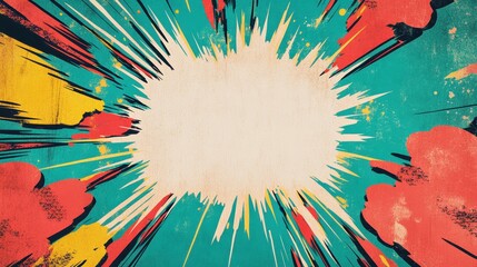 Poster - Colorful comic book style explosion with vibrant hues and blank center for text.