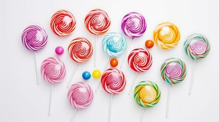 Canvas Print - Tasty colorful lollipops as a background, top view, copy space.