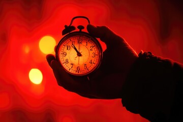Aufkleber - A person holding an alarm clock, great for timekeeping and wake-up scenes.
