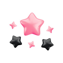 Wall Mural - vector 3d black and pink sparkling star composition on white background. cute realistic cartoon 3d s