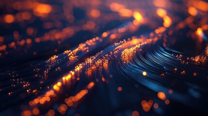 Poster - Abstract digital visualization of flowing lines with glowing particles.