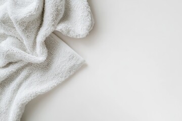 Poster - Close up shot of a white towel lying on a table, simple and clean.