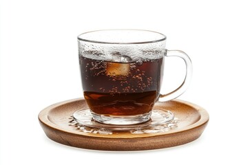 Aufkleber - A cup of tea on a saucer on a plate, ready for serving.