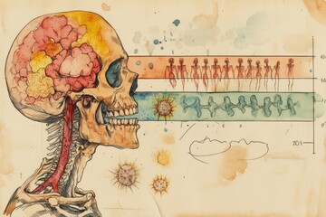 Poster - Illustration of a human brain with anatomical details, suitable for medical or educational purposes.