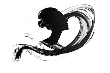 Wall Mural - A portrait of a woman's profile in black and white, focusing on her facial features.