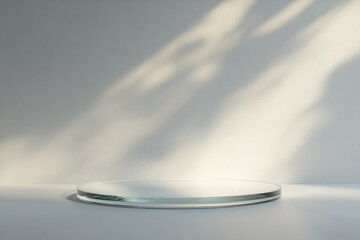 Poster - A clear glass plate sits on a table surface.