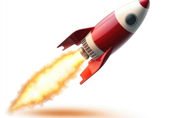 Poster - A red and white rocket soaring through the sky.