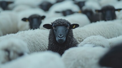 Wall Mural - A group of sheep standing and grazing in a field, great for farming or agricultural concepts.