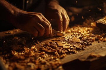 Poster - A person cuts wood with scissors, a unique and unexpected method.