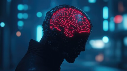Aufkleber - A person wearing a device with a bright red light on their head, possibly for safety or identification purposes.