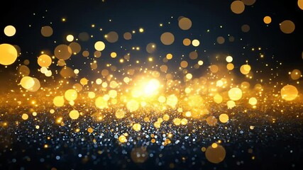 Wall Mural - Enchanting golden particles bokeh on midnight blue background