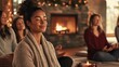 © atdigit - Cozy Group Meditation by the Fireplace at a Festive Wellness Retreat