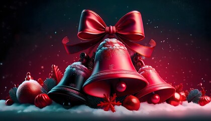 Red and black Christmas background concept Red and black Christmas bells with snowy background.