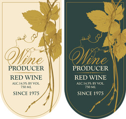 Wall Mural - set of two vector labels for red wine with vine leaves, grapevine and calligraphic inscriptions in r