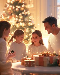 Family Celebrates Heartwarming Holiday Together in Cozy Living Room Setting