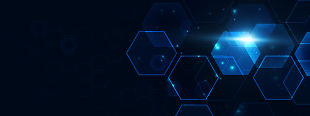 Poster - business digital cyber connective technology concept, polygon circuit computer tech art abstract ill